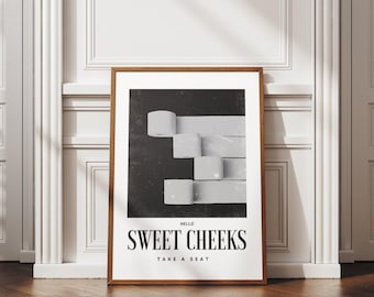 Póster de rollo de papel higiénico "Mejillas dulces": impresión única para el baño, póster para el inodoro, arte de pared para el baño, póster para el baño, decoración divertida y genial para el hogar