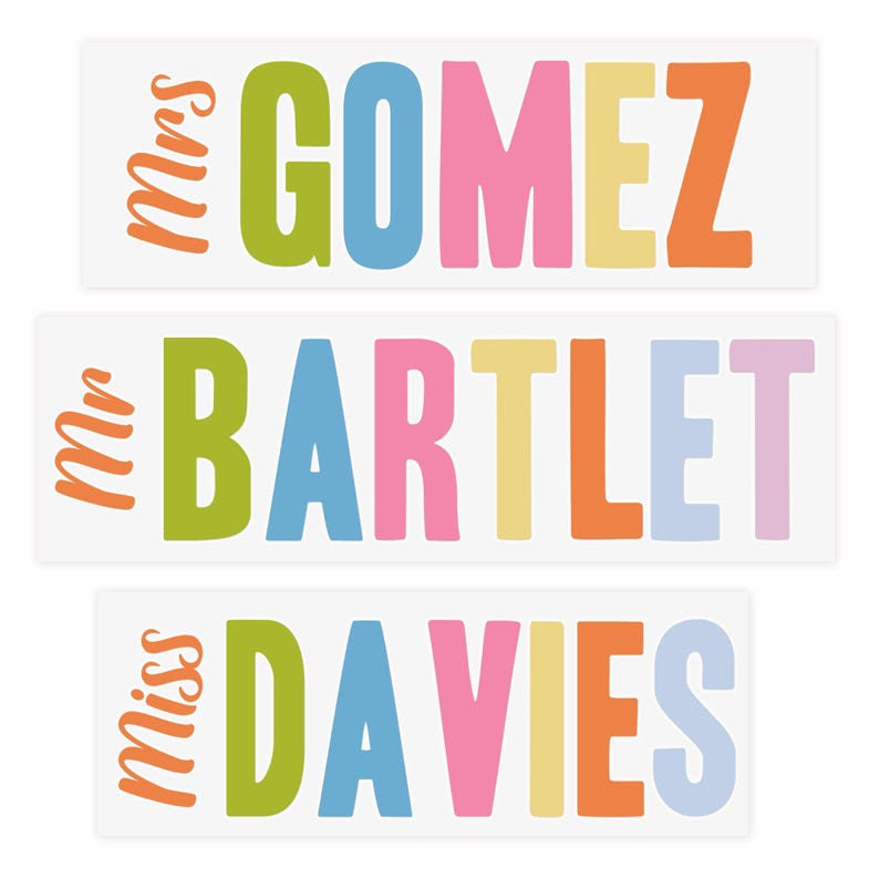 Pegatina personalizada con nombre / Calcomanía multicolor con el nombre del profesor / Etiqueta de vinilo personalizada para botella de agua, vaso o material escolar / Regalo para profesores imagen 9