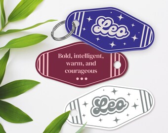 Retro Star Sign - Leo Keyring: Acrylic Motel-Style Zodiac Keychain, Astrology Accessory Gift for Birthday, Horoscope Present