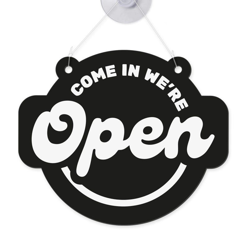 Open & Closed Hanging Shop Sign - Retro Circle: Small Business Shop Door Sign with Suction Cup – Double-Sided Hanging Shop Plaque Decor image 6