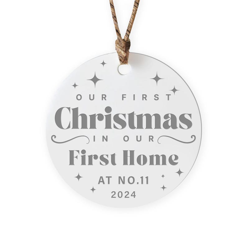 New Home - Christmas Modern Ornament: Personalised First Christmas Keepsake - White Christmas Tree Decoration, Xmas House Warming Gift image 5