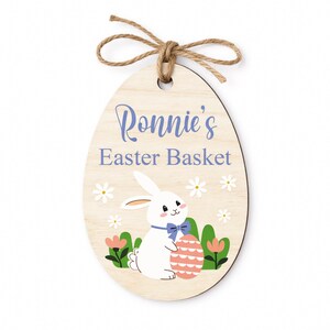 Personalised Easter Basket Tag | Wooden Cute Bunny Name Tag | Custom Easter Basket Decoration image 7