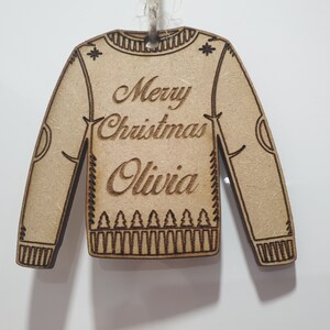 Personalised Christmas Tree Bauble - Hanging Jumper Decoration - Custom Name - First Christmas image 5