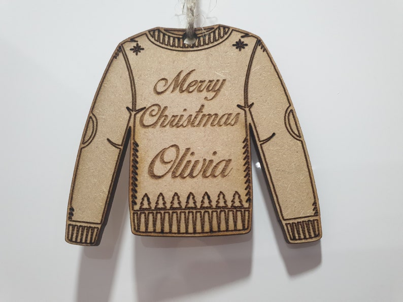 Personalised Christmas Tree Bauble - Hanging Jumper Decoration - Custom Name - First Christmas image 5