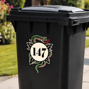 Traditional Tattoo Snake Bin Sticker | Personalised House Number Wheelie Bin Decal | Waterproof Tattoo Snake Bin Label | Alt Home Decor image 6