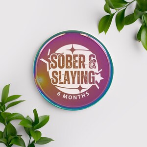 Custom sobriety coin, personalised recovery token, Sober & Slaying coin, metal sobriety milestone, addiction recovery token, custom sobriety token, recovery gift, sobriety anniversary coin, motivational recovery chip, personalised sobriety token
