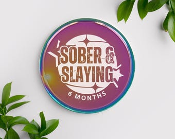 Sober & Slaying - 03 Sobriety Coin: Custom Sobriety Token, Personalised Milestone, Sobriety Keepsake Gift, AA Chip, Addiction Recovery Token