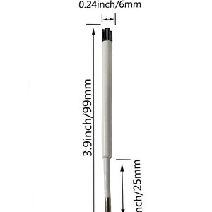 May include: A white pen with a black top and a silver tip. The pen is 3.9 inches (99 mm) long and 1 inch (25 mm) wide. The pen is 0.24 inches (6 mm) in diameter.