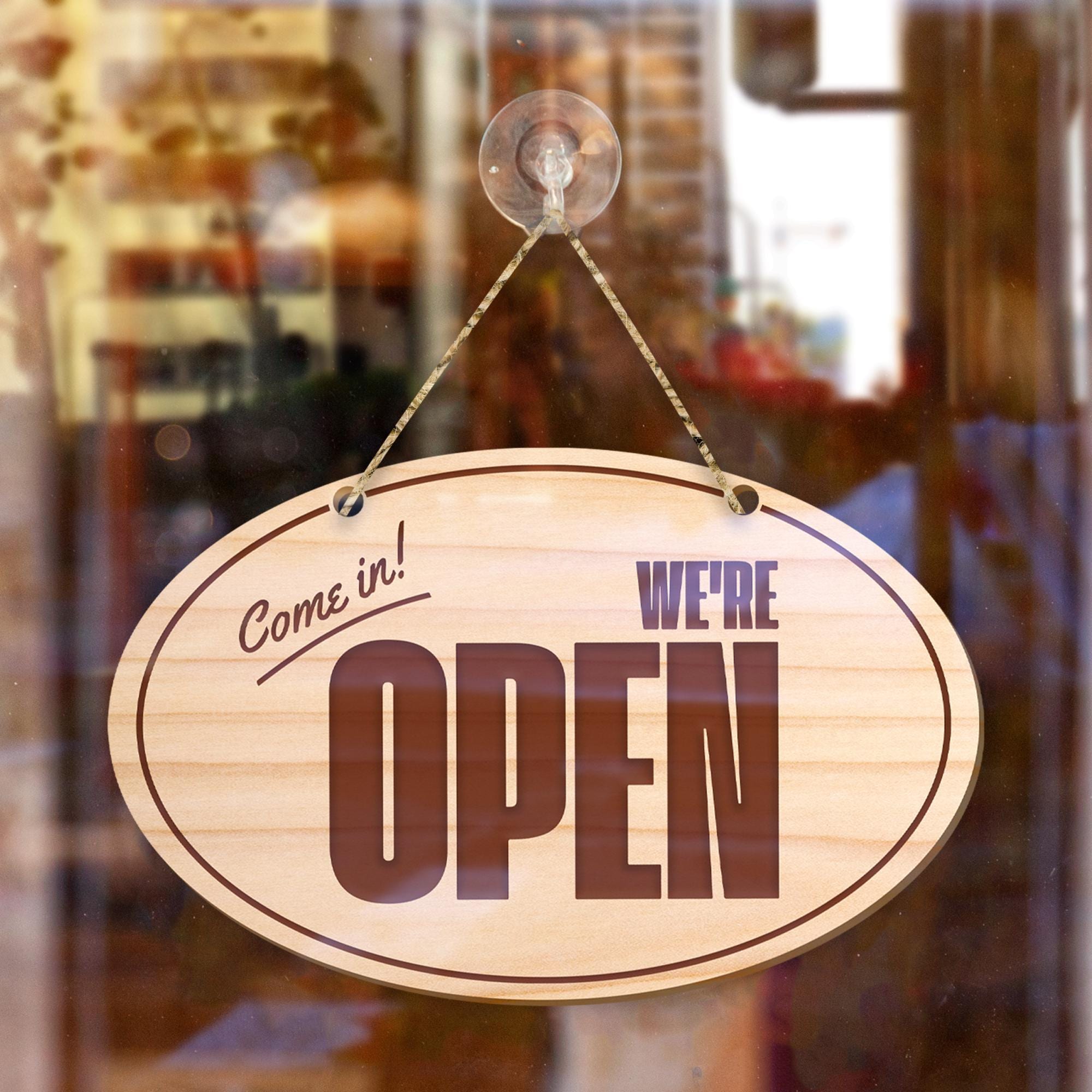Double Sided Wooden Open and Close Shop Sign, Oval, Shop Window