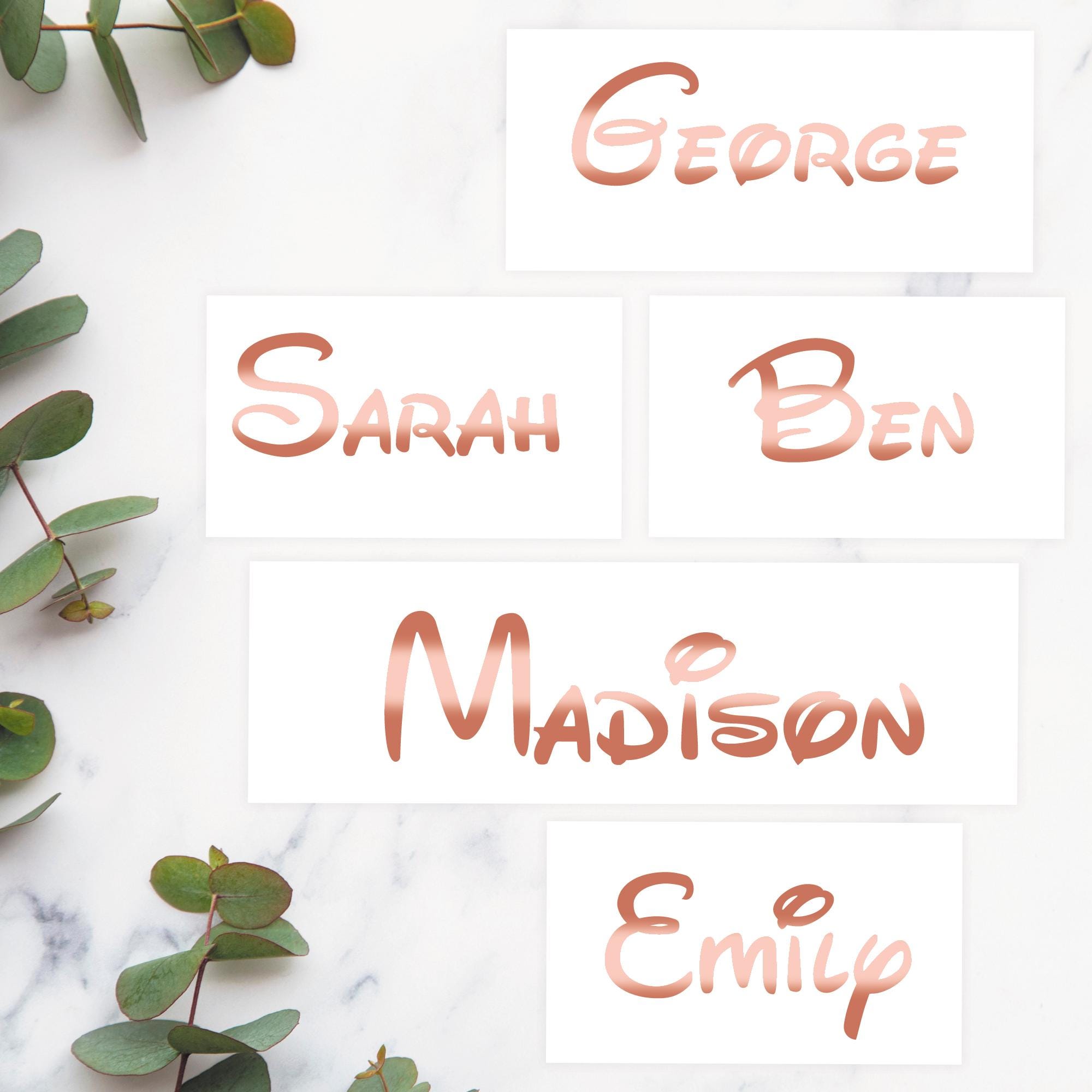 Personalised Disney Font Name Sticker: Rose Gold Script Font Custom Word Vinyl Decal Label, Wedding, Hen Do, water bottle sticker for Kids