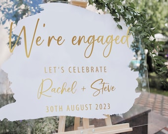 We're engaged Sticker -  Personalised Engagement Party Sticker For DIY Mirror or Sign - Guest Photos & Selfies - Welcome Vinyl Decal Sticker