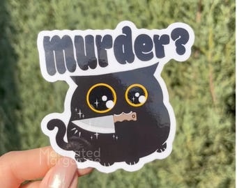 殺人猫：ステッカー、かわいい黒猫、Z世代のユーモアが面白いミーム、ラップトップ用デカールステッカー、防水ビニール、オリジナルデザイン