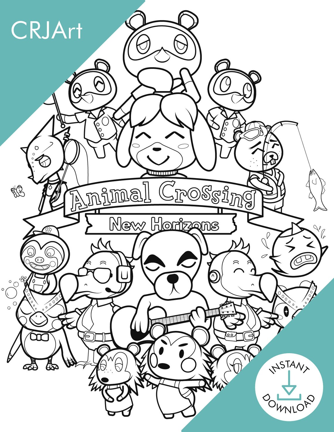 Animal Crossing Coloring Page Etsy Denmark