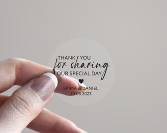 Thank you for sharing our special day wedding favour stickers, black or foiled wedding favor sticker labels, personalised CUSTOM stickers