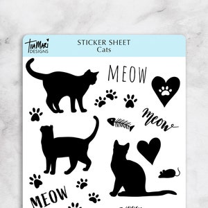 Stickers silhouette de chat en vinyle | 22 autocollants