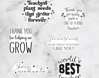 Thank You Teacher Stickers Clear or White Vinyl Stickers | Black or Foiled Stickers | Thank You For Helping Me Grow | Best Teacher