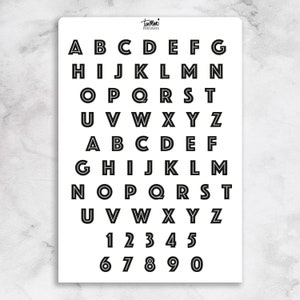 Foglio di adesivi in vinile con lettere dell'alfabeto, 62 piccole etichette, 5 design diversi, perfetti per lavori artigianali, creazione di biglietti e lavori in resina.