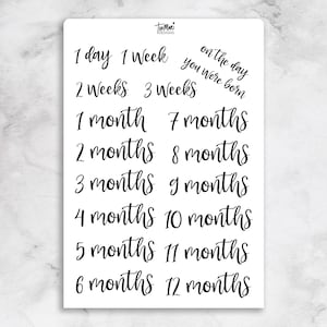 Feuille d'autocollants en vinyle transparent avec compte à rebours des mois et des semaines pour bébé | 17 autocollants
