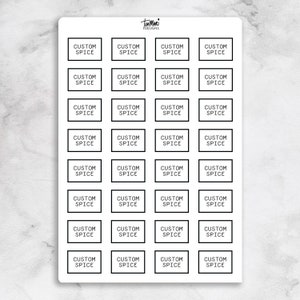 CUSTOM Minimalist Spice Jar Labels | Simple & Modern, Black/Foil, Clear/White Stickers | One Sheet - 32 Labels Per Sheet | Waterproof Labels