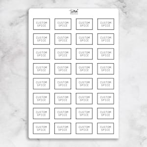 BENUTZERDEFINIERTE Minimalistische Gewürzglas-Etiketten | Schlicht & Modern, durchsichtige/weiße Aufkleber | Ein Bogen - 32 Etiketten pro Bogen | Wasserfeste Etiketten