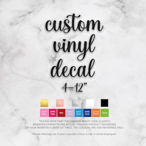 Adesivo de vinil com texto personalizado, vinis personalizáveis, tamanhos pequeno a médio de 4 a 12 polegadas, dourado, prateado, ouro rosa, cores diferentes