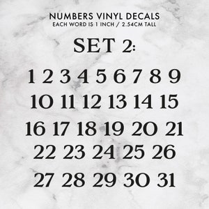 Week Numbers Stickers Weekdays, Months, Numbers Adhesive Vinyl Decal Set Each Word is 1 / 2 ...