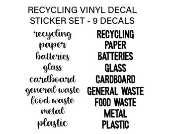 Recycling Bin Waste Adhesive Vinyl Decal Sticker Set | 9 Decals/Stickers