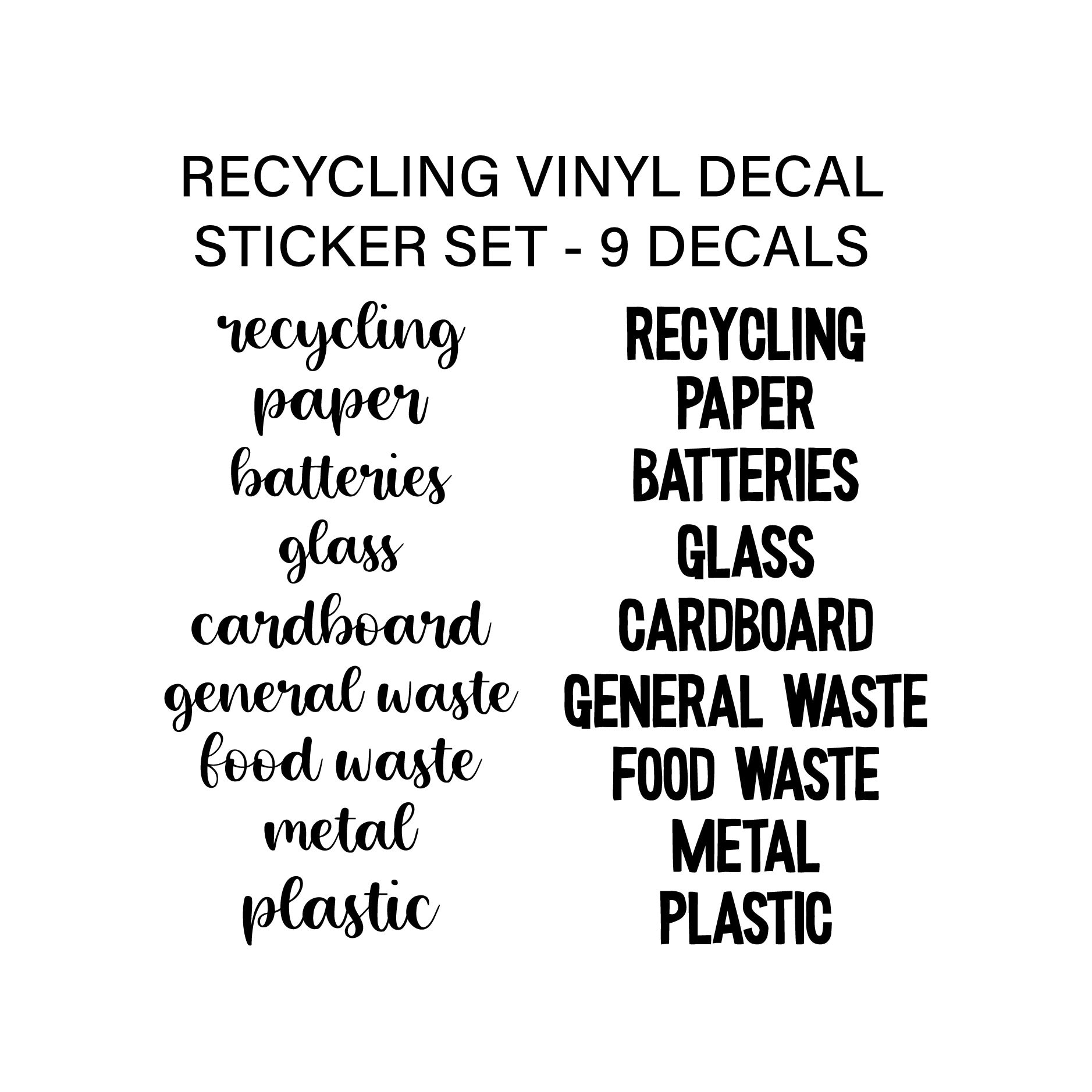 Recycling Paper Cans Plastic Glass Vinyl Stickers Decal Bin Recycle Eco Friendly