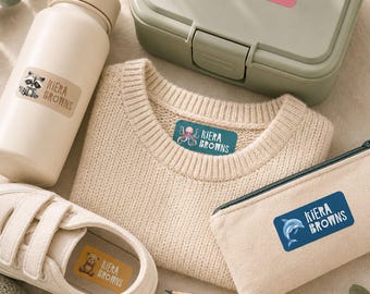 Personalised School Name Labels, Kids Name Stickers, Waterproof Stick On & Iron On Clothing Labels, Back to School Labels