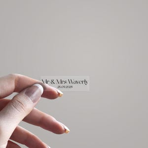 Adesivi personalizzati per matrimonio Mr & Mrs, adesivi per bomboniere personalizzate, matrimonio fai da te, etichette con nome rettangolari, adesivi con inchiostro bianco