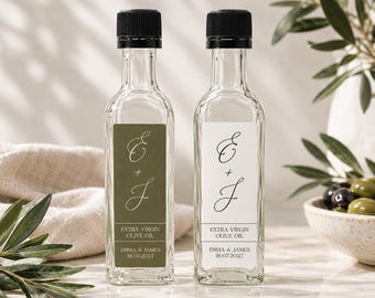 Personalised Olive Oil Wedding Favours, 60ml Glass Bottles with Custom Labels (UK Delivery)