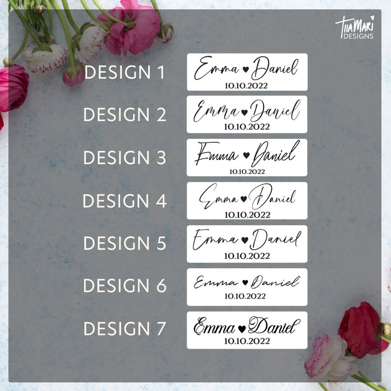 May include: Seven different designs for a wedding invitation or save the date card. Each design features the names "Emma" and "Daniel" with a heart symbol and the date "10.10.2022".