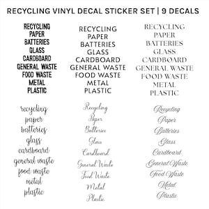 Recycling Bin Vinyl Decal Sticker Set: 9 Waste Labels
