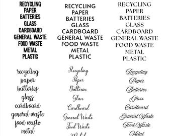 Recycling Bin Vinyl Decal Sticker Set: 9 Waste Labels