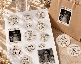 40th Birthday Sticker Sheet, Personalised Photo Stickers, Forty & Fabulous Party Stickers, 1986 Birthday Labels, 1987 Birthday