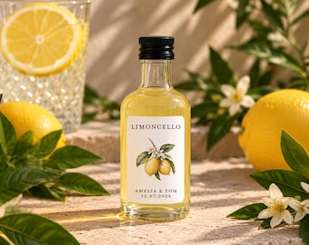 Personalised Limoncello Wedding Favour Labels, Mini Bottle Stickers, Italian Wedding Favours, Custom Limoncello Labels