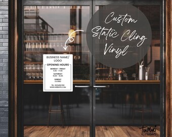 Custom Static Cling Vinyl Decal – Business Hours, Logo, and Description