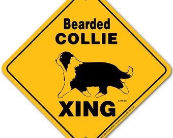 Bearded Collie Xing Sign Aluminum 12" X 12" #20598