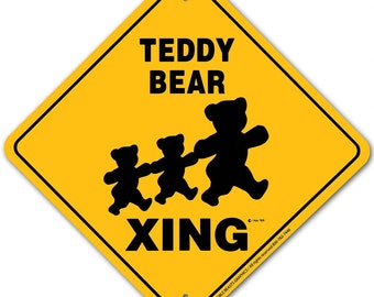 Teddy Bear Xing Sign Aluminum 12" X 12" #20763