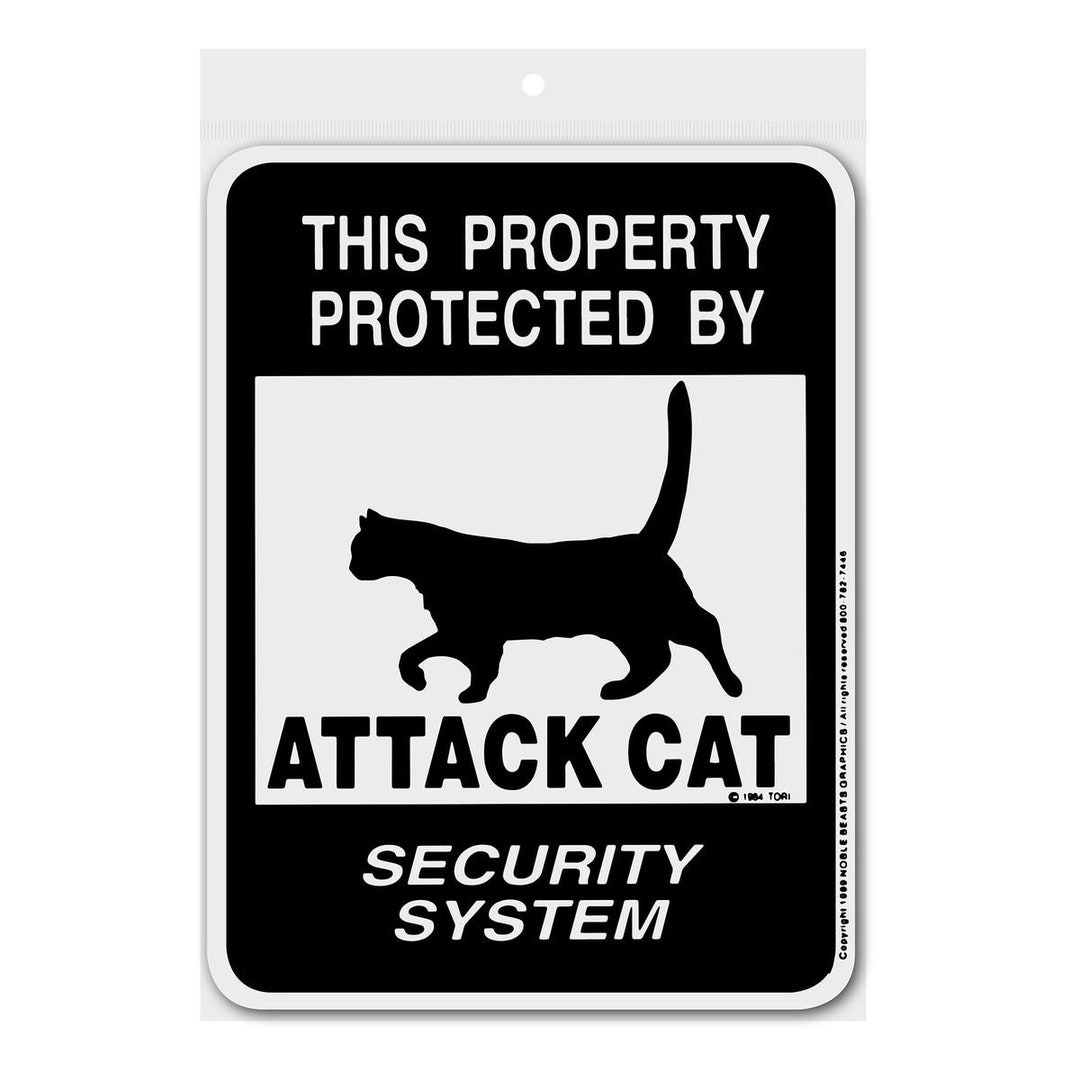 Panneau Humoristique « Beware Guard Cat On Duty » – Panneau Laminé Pour Décoration D'intérieur, Avec