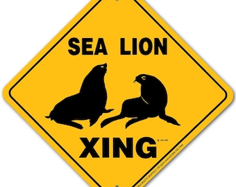 Sea Lion Xing Sign Aluminum 12" X 12" #20845