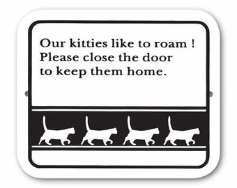 Our kitties like to roam! Please close the door and keep them home. Sign Aluminum 5 in X 6 in #3643124