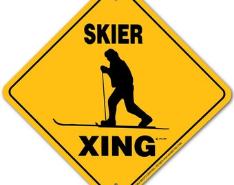 Skier (Cross Country) Xing Sign Aluminum 12" X 12" #20937