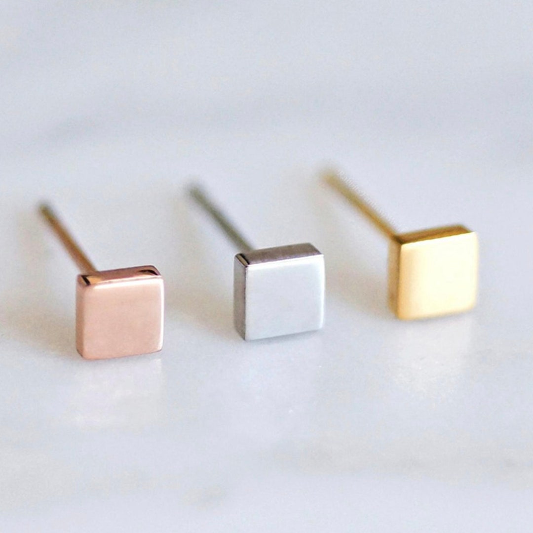 Ivy Square Ear Studs Tiny Earrings Square Earrings Small Etsy