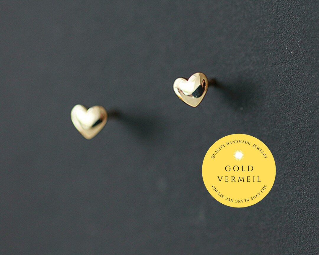 E071 18k Gold Heart Stud Earring Heart Earrings Gold Heart Etsy