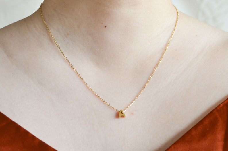 Bridesmaid Gift gold letter necklace Ximen gold plated Tiny Gold Initial Necklace Gold Letter Necklace tiny letter Gold Initial Jewelry