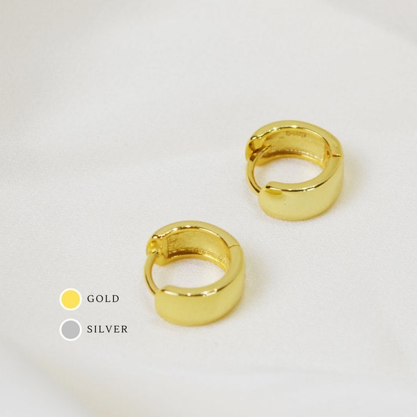 E070 gold vermeil thick chunky huggie hoop, wide huggie earrings, chunky huggie hoop earrings, tiny wide hoops, wide huggie earrings