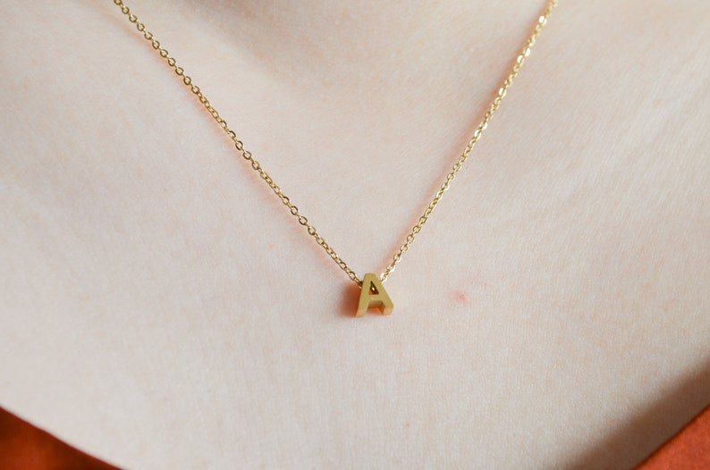 Bridesmaid Gift gold letter necklace Ximen gold plated Tiny Gold Initial Necklace Gold Letter Necklace tiny letter Gold Initial Jewelry