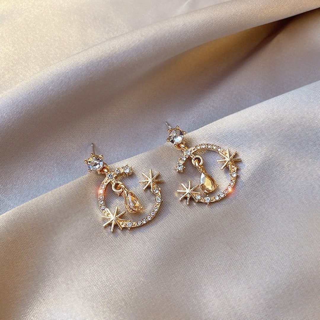 Buy moon star earring with chain - moon earrings dangle - sun and moon  earrings for women,Gift for wedding or Daily Wear Online at desertcartINDIA