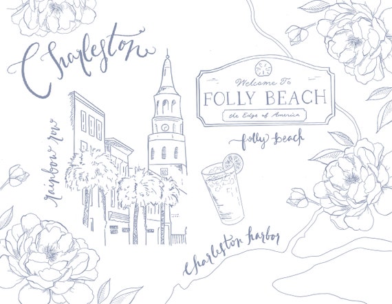 Hand Drawn Charleston Map Fine Art Print | Etsy